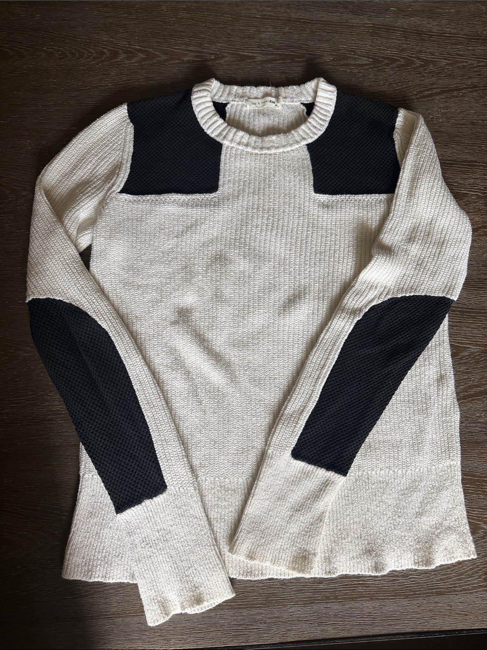 rag & bone Cream Sweater with Black Shoulder and Elbow Patches